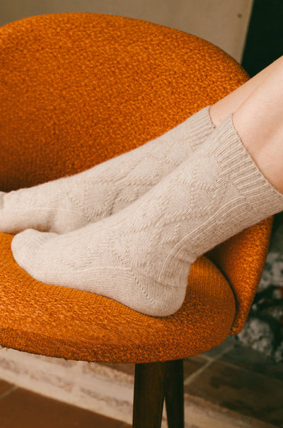 Pétrone chaussettes chaudes maille laine mérinos beige femme vignette