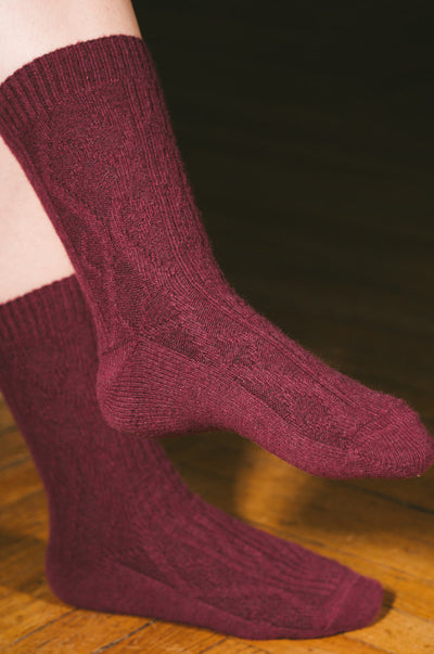 Pétrone chaussettes chaudes maille laine mérinos bordeaux foncé homme vignette