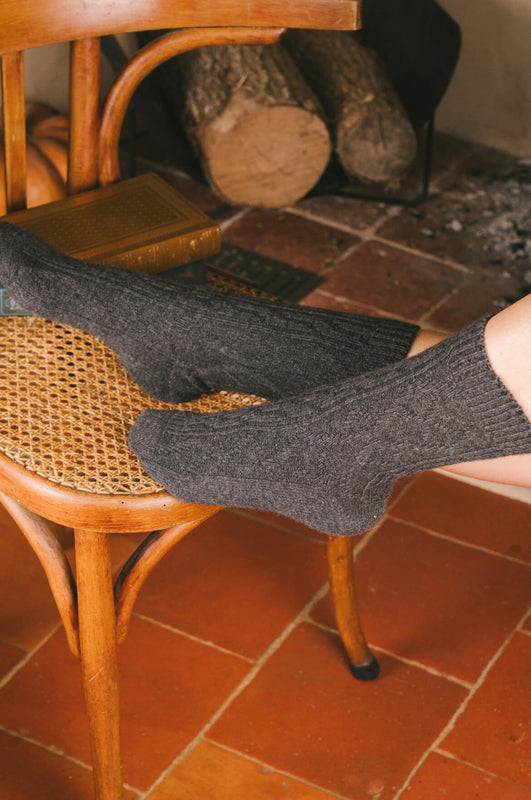 Pétrone chaussettes chaudes maille laine mérinos gris anthracite femme vignette