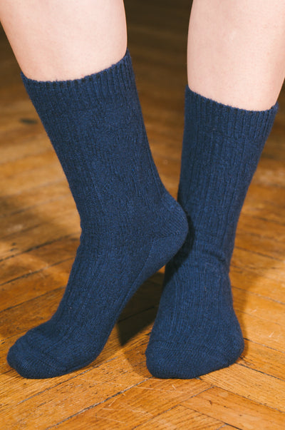 Pétrone chaussettes chaudes maille laine mérinos bleu marine homme
