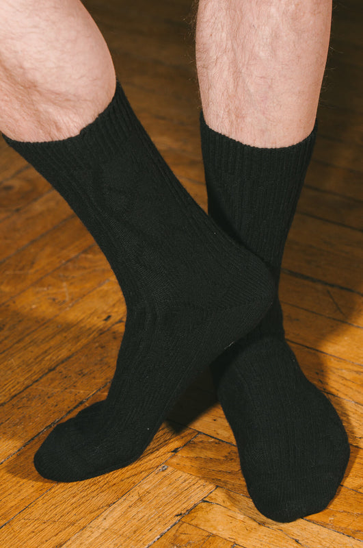 Pétrone chaussettes chaudes maille laine mérinos noir homme vignette