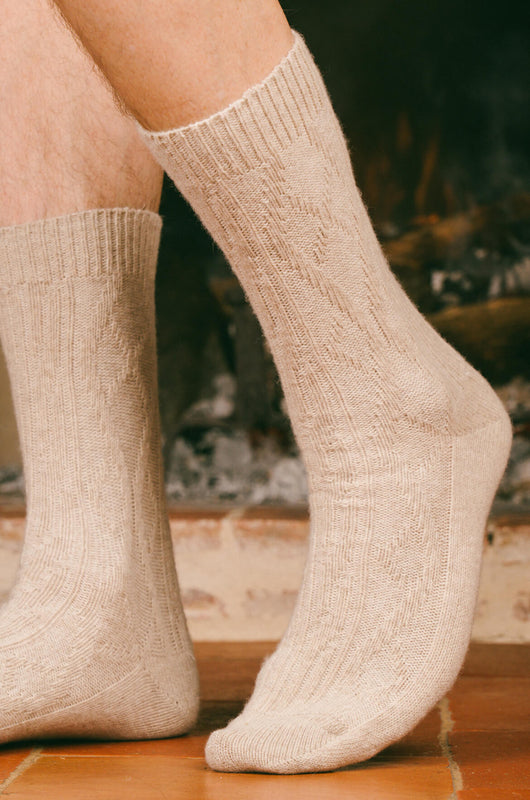 Pétrone chaussettes chaudes maille laine mérinos beige homme vignette