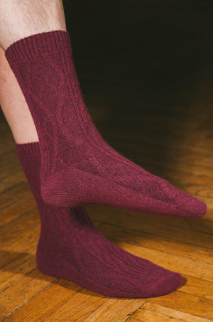 Pétrone chaussettes chaudes maille laine mérinos bordeaux foncé homme vignette