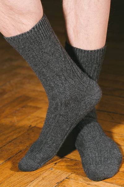 Pétrone chaussettes chaudes maille laine mérinos gris anthracite homme vignette
