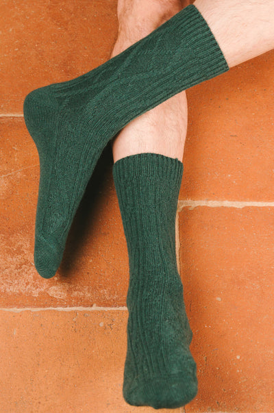 Pétrone chaussettes chaudes maille laine mérinos vert homme vignette