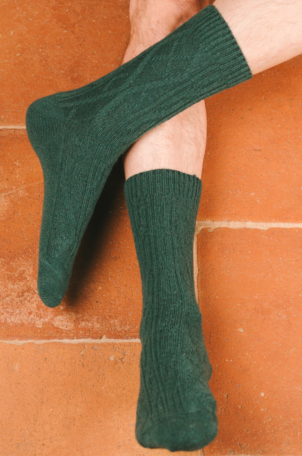 Pétrone chaussettes chaudes maille laine mérinos vert homme vignette