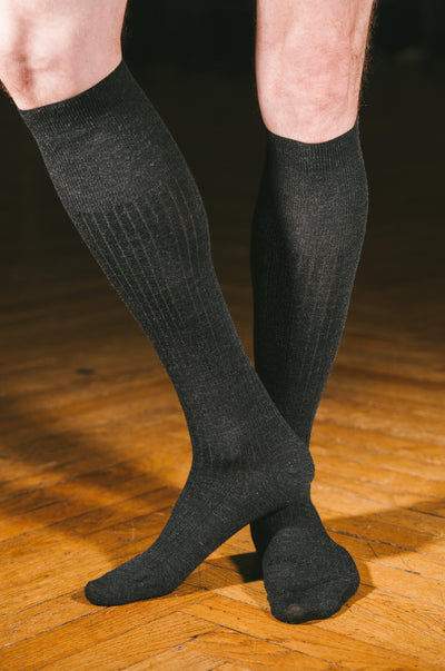 Pétrone mi-bas laine mérinos gris anthracite chiné homme