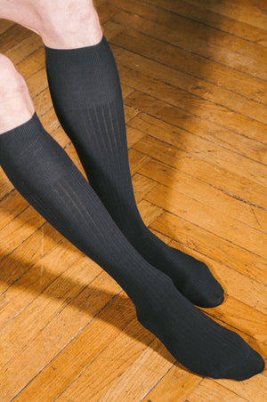 Pétrone mi-bas laine mérinos bleu marine homme vignette