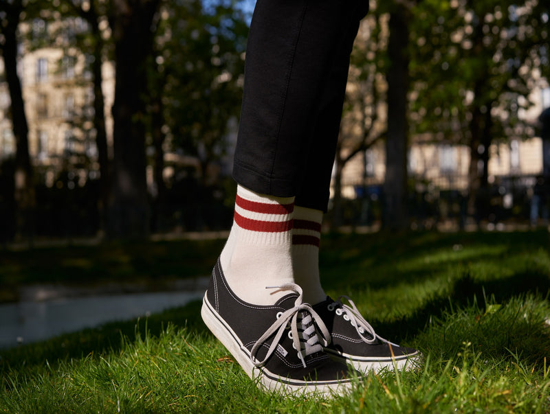 Petrone-chaussettes-tennis-coton-bio-rayures-basses-homme-écru-rouille#couleur_écru---rouille