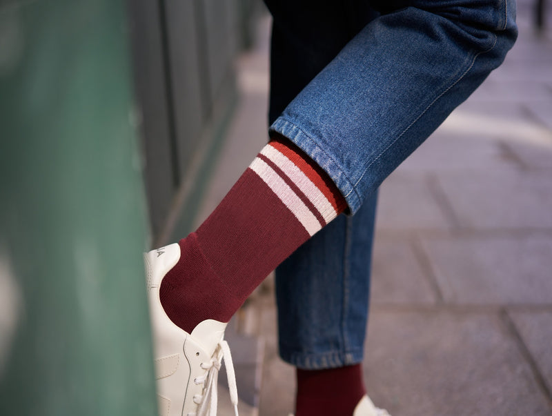 Petrone-chaussettes-tennis-coton-bio-retro-hautes-homme-bordeaux-rouille#couleur_bordeaux---rouille