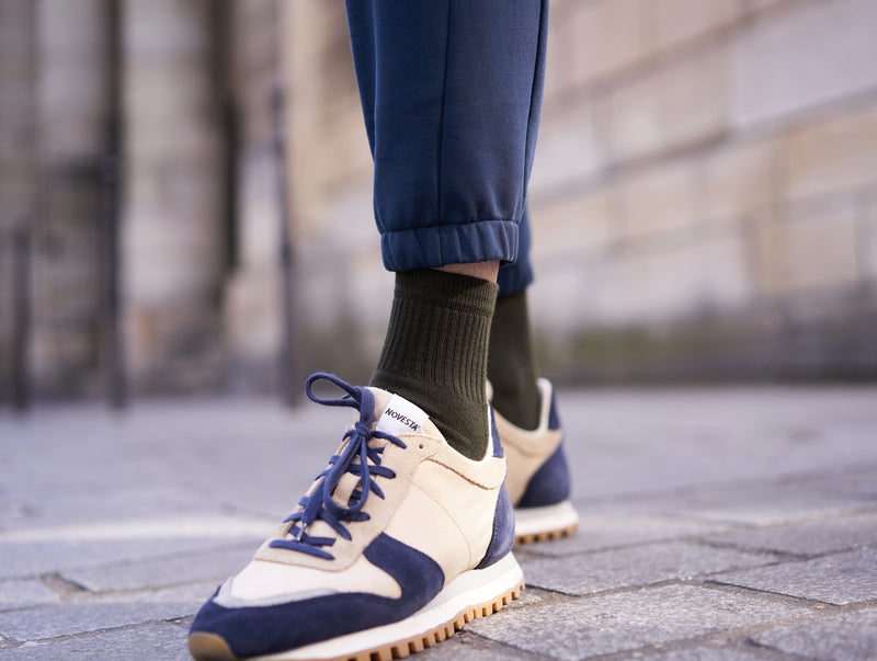 Petrone-chaussettes-tennis-coton-bio-unies-basses-homme-vert kaki#couleur_vert kaki foncé