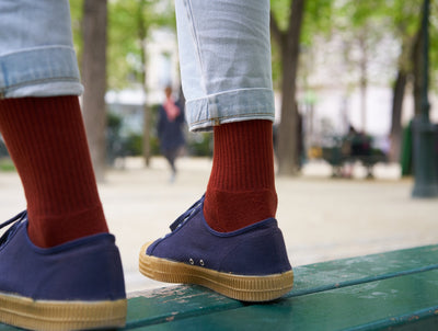 Petrone-chaussettes-tennis-coton-bio-unies-hautes-homme-rouille#couleur_rouille
