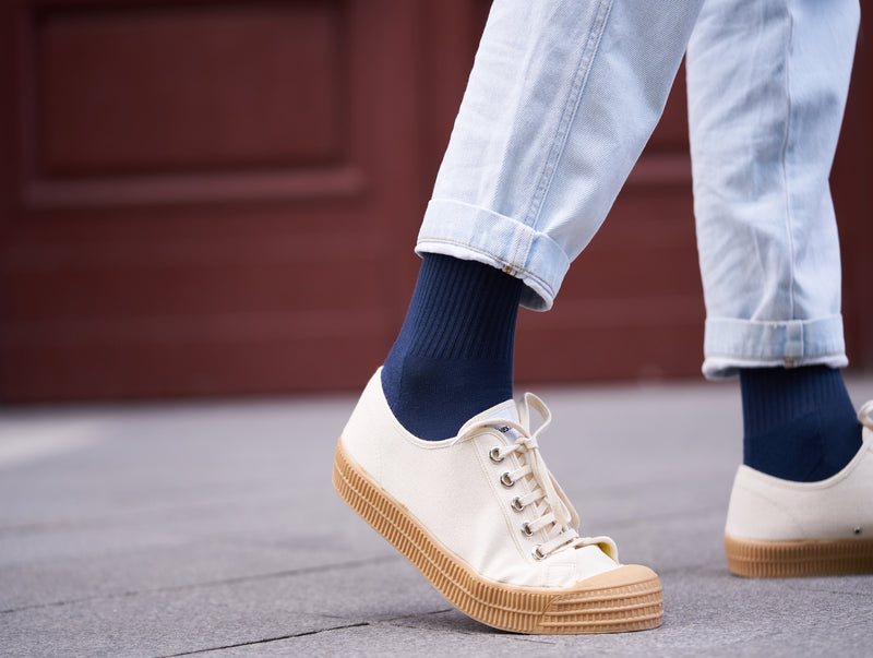 Petrone-chaussettes-tennis-coton-bio-unies-hautes-homme-bleu acier#couleur_bleu acier