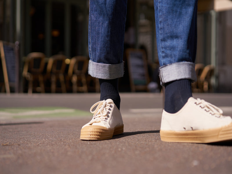 Petrone-chaussettes-tennis-coton-bio-unies-basses-homme-bleu marine#couleur_bleu marine
