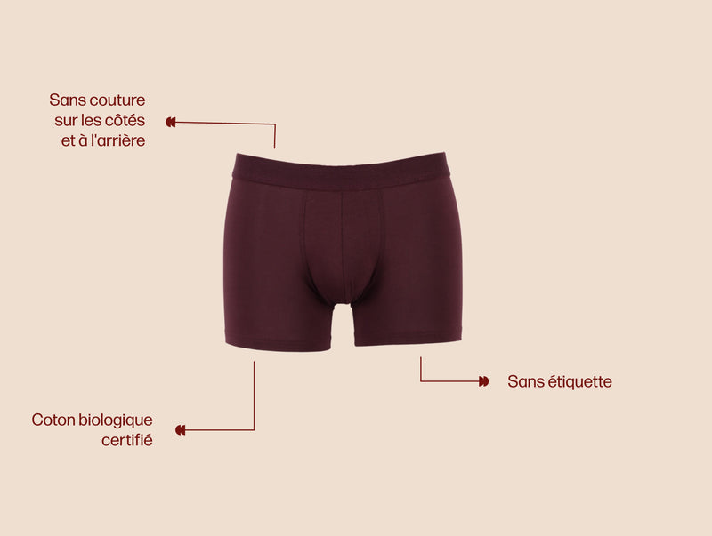 Pétrone boxer coton bio lie-de-vin homme#couleur_lie-de-vin