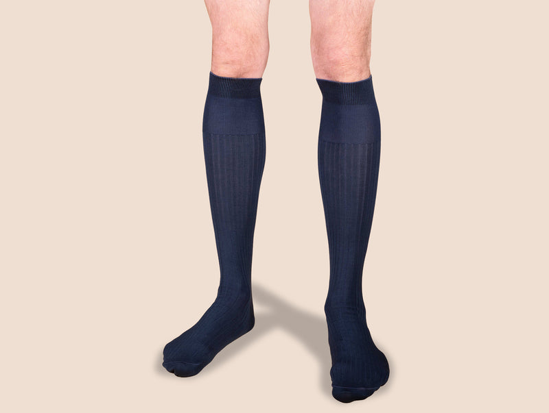 Pétrone mi-bas fil d’Écosse bleu acier homme#couleur_bleu-acier
