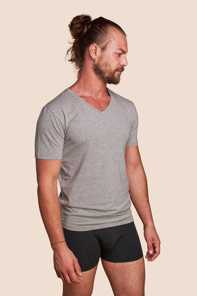 Pétrone T-shirt col V gris chiné coton pima micromodal hommes