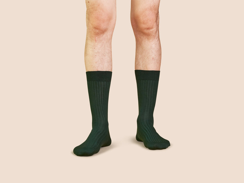 Pétrone chaussettes côtelées mi-mollet en fil d'Ecosse italien vert bouteille hommes#couleur_vert-bouteille