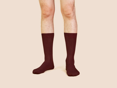 Pétrone chaussettes côtelées mi-mollet en fil d'Ecosse italien bordeaux hommes#couleur_bordeaux-foncé