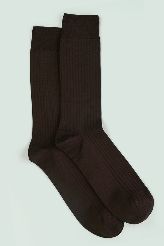 Pétrone chaussettes côtelées mi-mollet en fil d'Ecosse italien marron hommes