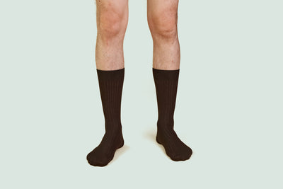Pétrone chaussettes côtelées mi-mollet en fil d'Ecosse italien marron foncé hommes#couleur_marron-foncé