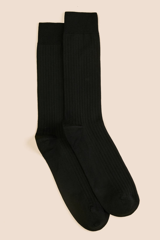 Pétrone chaussettes côtelées mi-mollet en fil d'Ecosse italien noir hommes