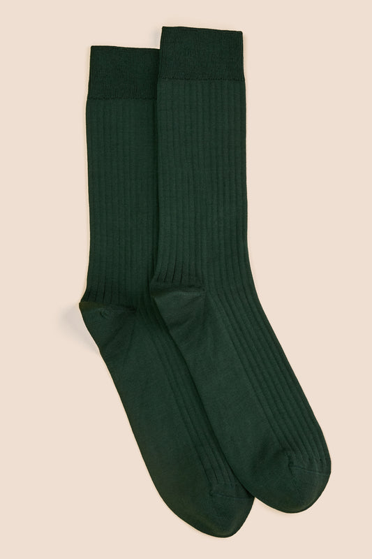 Pétrone chaussettes côtelées mi-mollet en fil d'Ecosse italien vert bouteille hommes