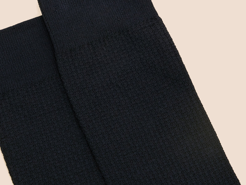 Pétrone chaussettes nid d'abeille fil d'Ecosse bleu marine homme#couleur_bleu-marine