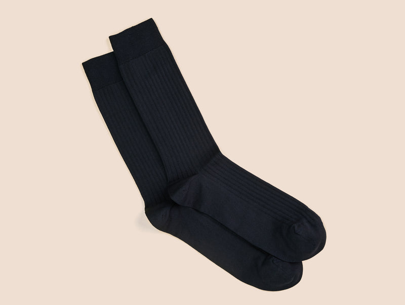 Pétrone chaussettes côtelées mi-mollet en fil d'Ecosse italien bleu marine hommes#couleur_bleu-marine