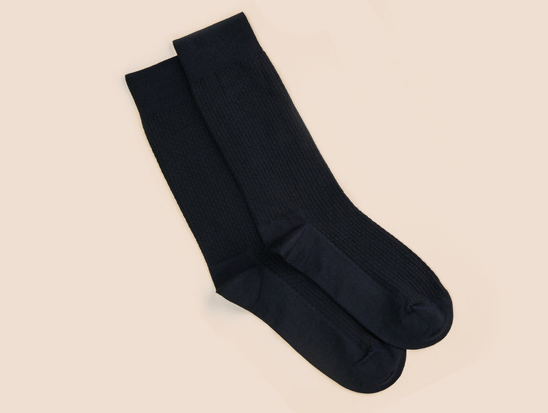 Pétrone chaussettes nid d'abeille fil d'Ecosse bleu marine homme#couleur_bleu-marine