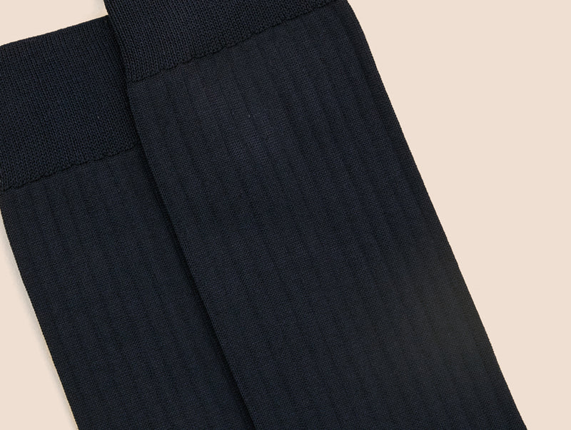 Pétrone chaussettes côtelées mi-mollet en fil d'Ecosse italien bleu marine hommes#couleur_bleu-marine