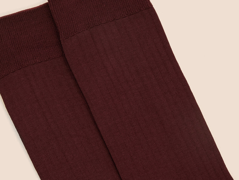 Pétrone chaussettes côtelées mi-mollet en fil d'Ecosse italien bordeaux hommes#couleur_bordeaux-foncé