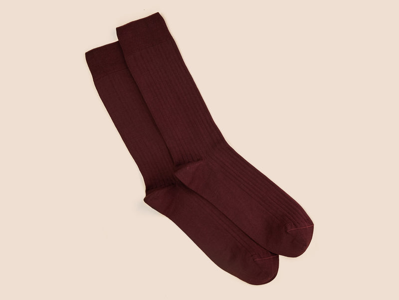 Pétrone chaussettes côtelées mi-mollet en fil d'Ecosse italien bordeaux hommes#couleur_bordeaux-foncé
