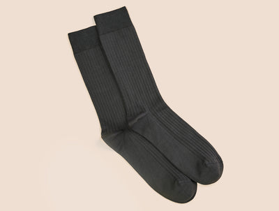 Pétrone chaussettes côtelées mi-mollet en fil d'Ecosse italien gris hommes#couleur_gris