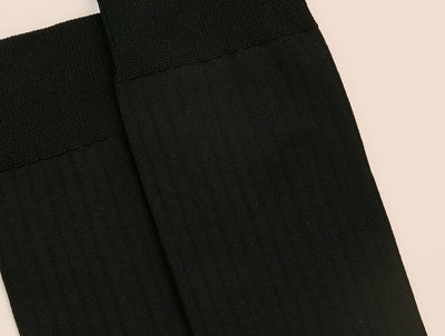 Pétrone chaussettes côtelées mi-mollet en fil d'Ecosse italien noir hommes#couleur_noir