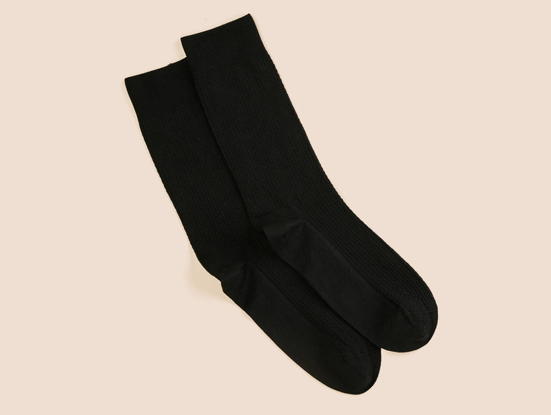 Pétrone chaussettes nid d'abeille fil d'Ecosse noir coton homme#couleur_noir