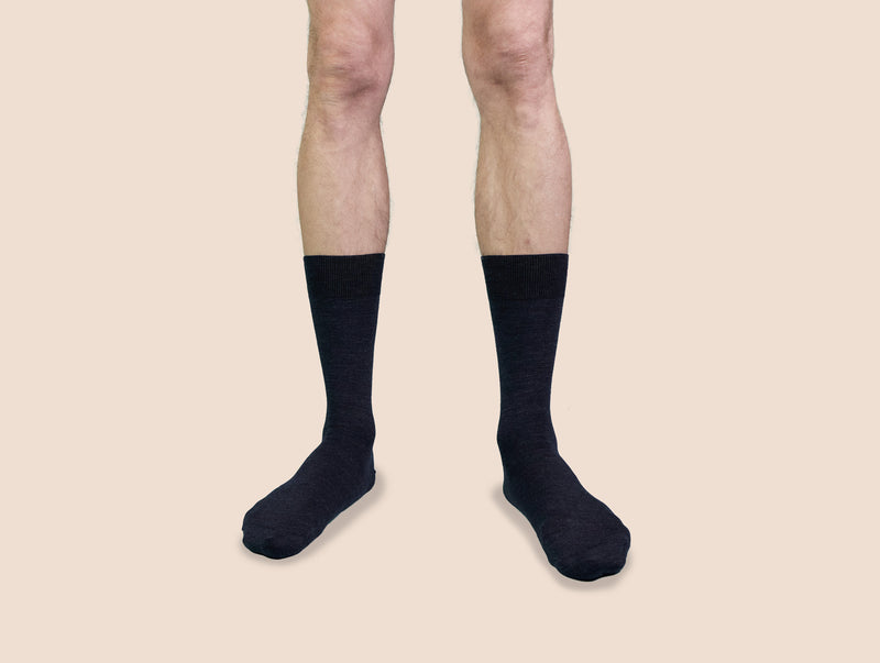 Pétrone chaussettes laine mérinos bleu chiné homme#couleur_bleu-marine-chiné