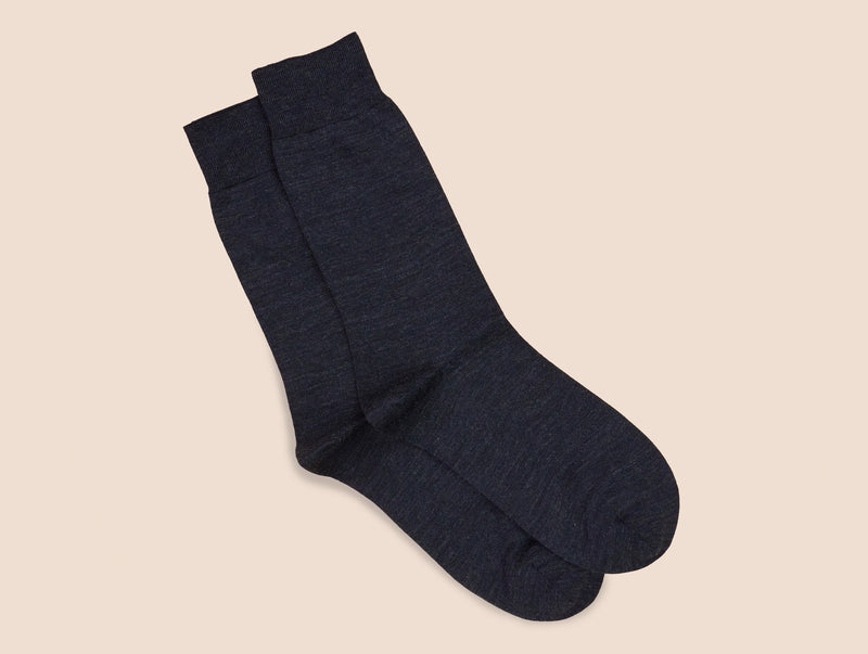 Pétrone chaussettes laine mérinos bleu chiné homme#couleur_bleu-marine-chiné
