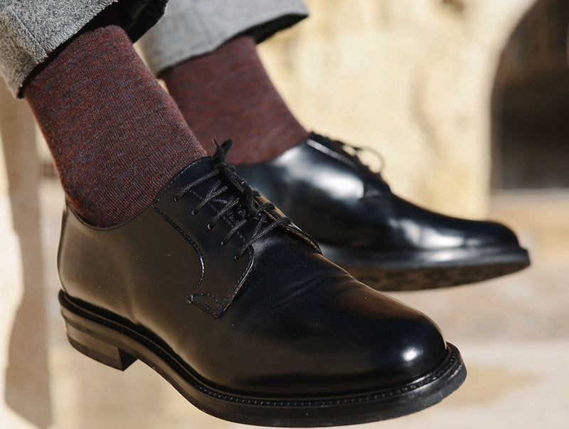 Pétrone chaussettes laine mérinos lie de vin chiné homme#couleur_lie-de-vin-chiné
