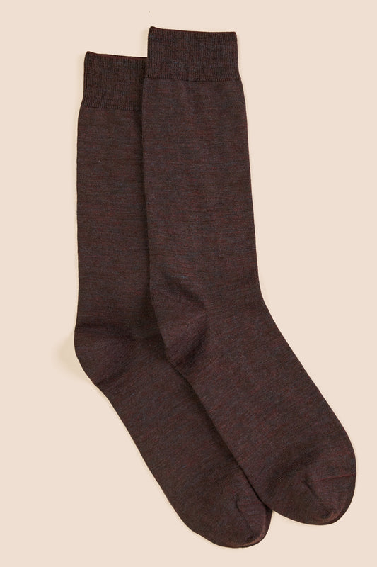 Pétrone chaussettes laine mérinos lie de vin chiné homme