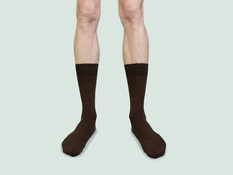 Pétrone chaussettes laine mérinos marron chiné homme#couleur_marron-chiné
