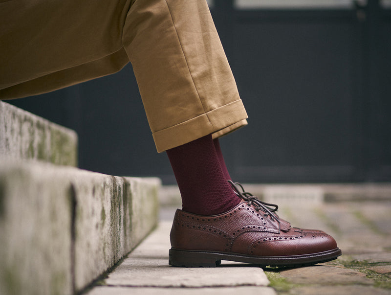 Pétrone chaussettes nid d'abeille fil d'Ecosse bordeaux homme#couleur_bordeaux-foncé