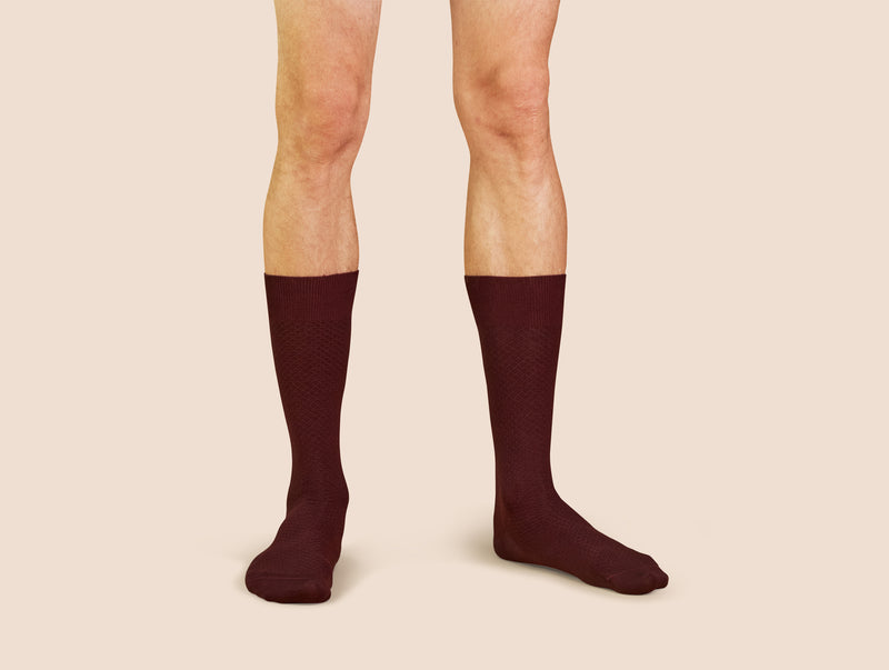 Pétrone chaussettes nid d'abeille fil d'Ecosse bordeaux homme#couleur_bordeaux-foncé