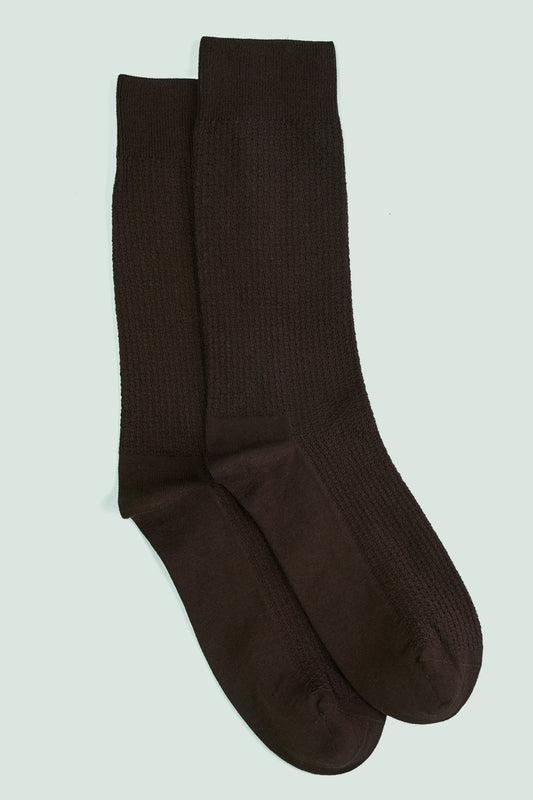 Pétrone chaussettes nid d'abeille fil d'Ecosse marron foncé homme