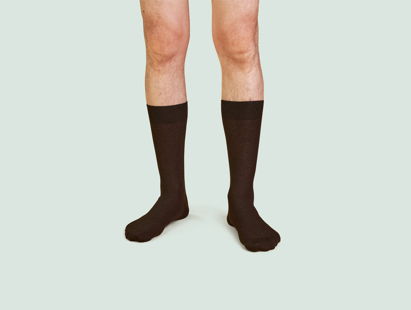 Pétrone chaussettes nid d'abeille fil d'Ecosse marron foncé coton homme#couleur_marron-foncé