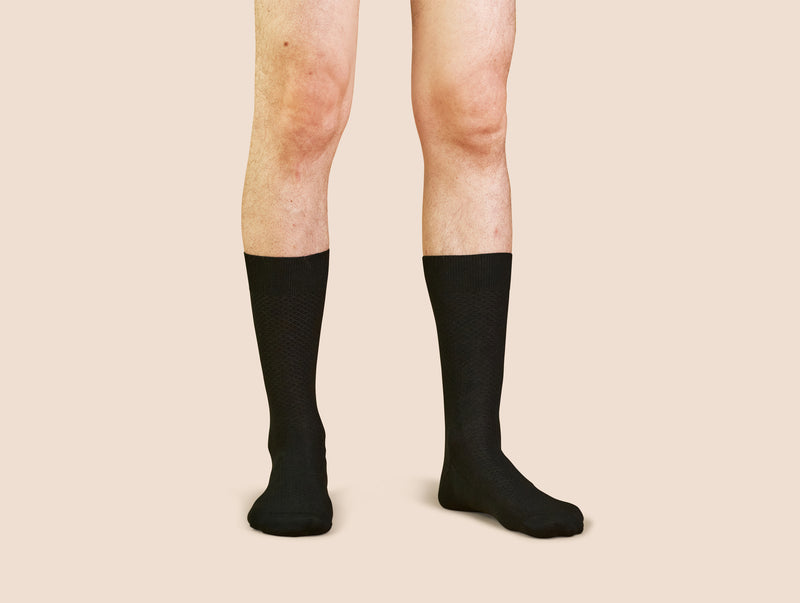 Pétrone chaussettes nid d'abeille fil d'Ecosse noir coton homme#couleur_noir