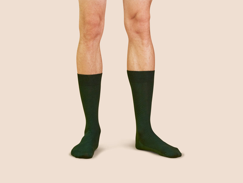 Pétrone chaussettes nid d'abeille fil d'Ecosse vert bouteille coton homme#couleur_vert-bouteille