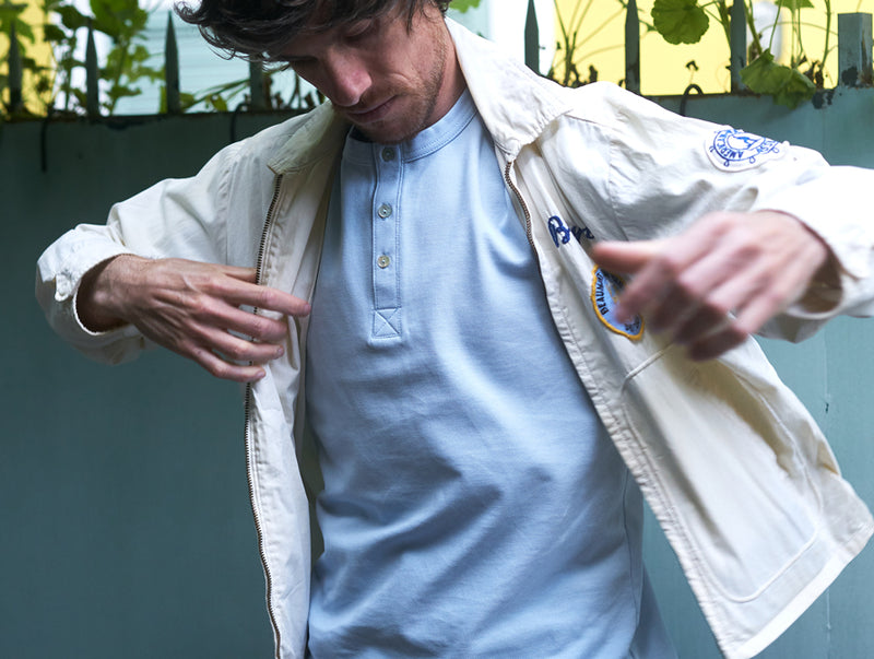 Pétrone Henley manches courtes coton bio bleu ciel homme#couleur_bleu-ciel