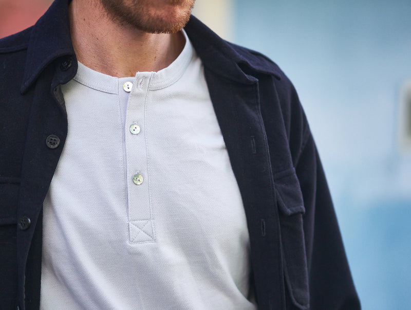 Pétrone Henley manches courtes coton bio gris clair homme#couleur_gris-clair