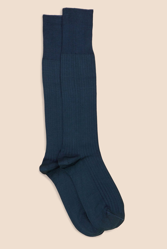 Pétrone mi-bas fil d’Écosse bleu acier homme